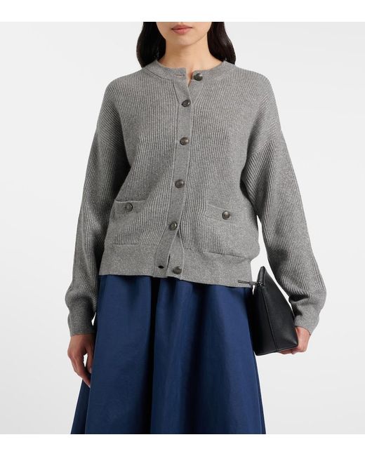 Brunello Cucinelli Gray Cashmere-Blend Lame Cardigan