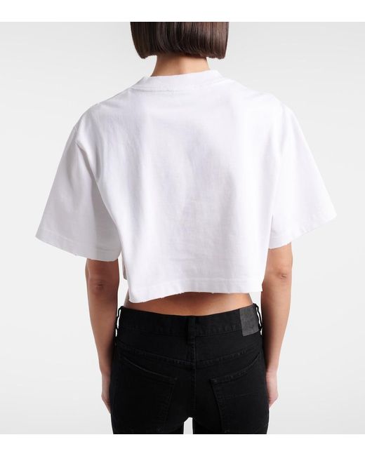 Balenciaga White Printed Cropped Cotton Jersey T-Shirt