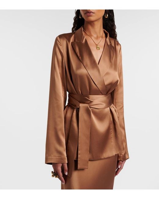 Joseph Brown Archer Double-Breasted Silk Satin Blazer