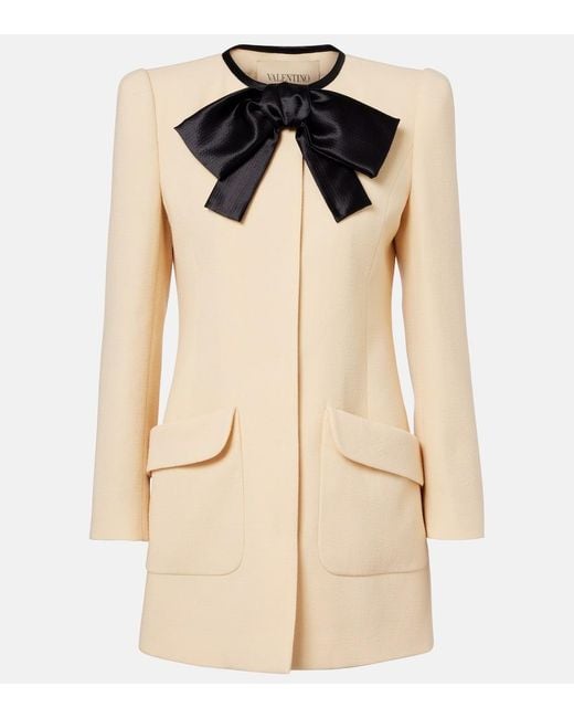 Valentino Natural Tie-Neck Virgin Wool Coat