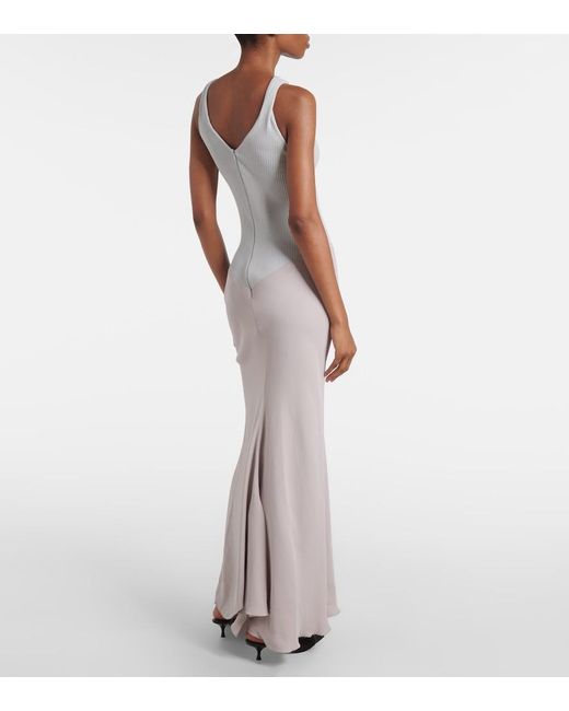 Victoria Beckham White Knit-Detail Crepe Maxi Dress