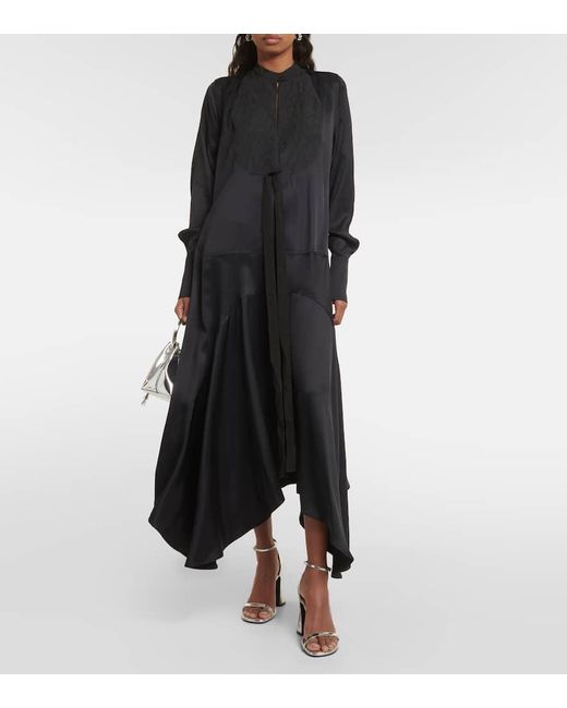 Plan C Black Asymmetric Pleated Midi Dress