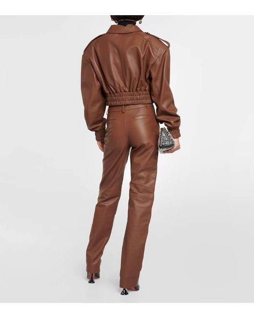 GIUSEPPE DI MORABITO Brown Cropped Leather Bomber Jacket