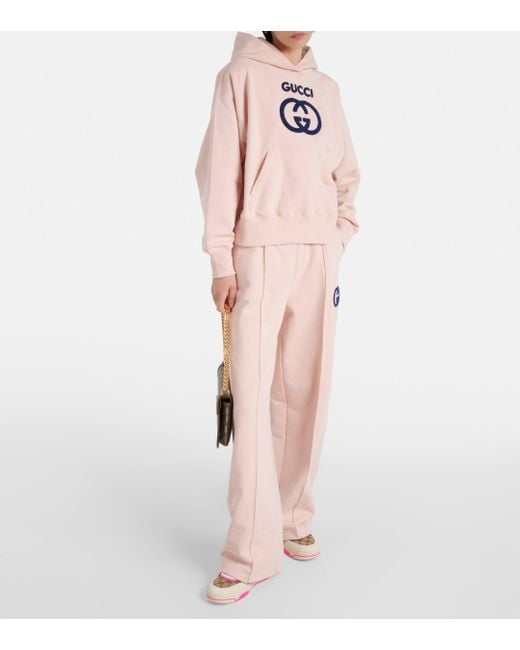 Gucci Pink GG Embroidered Cotton Jersey Hoodie