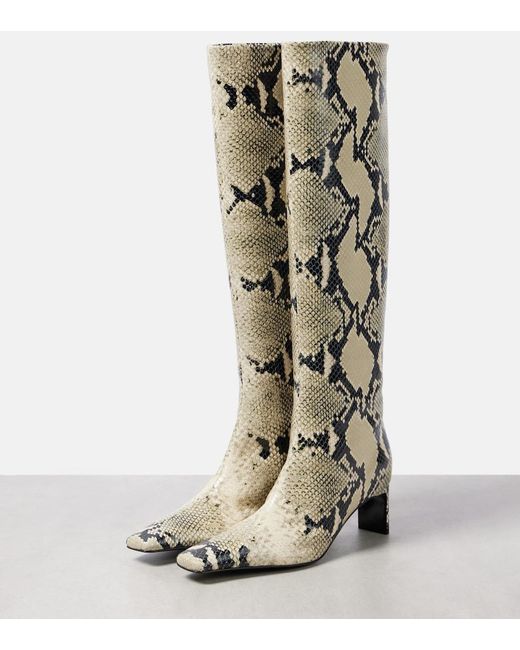 Khaite White Ona 55 Snake-Effect Leather Knee-High Boots