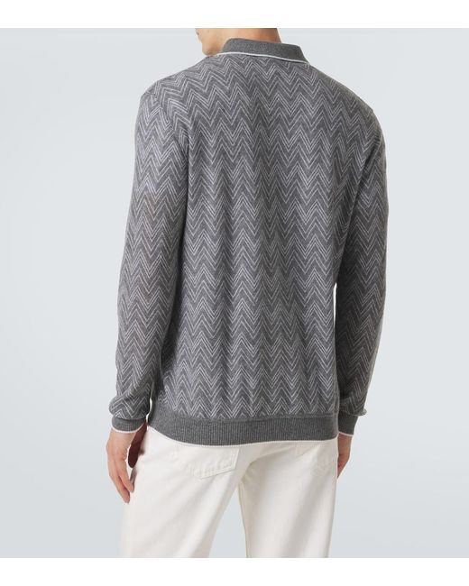 Missoni Gray Zigzag Cashmere Polo Sweater for men