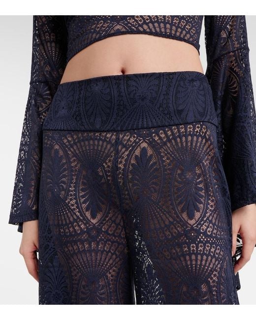Alexandra Miro Blue Paloma Lace Wide-Leg Pants