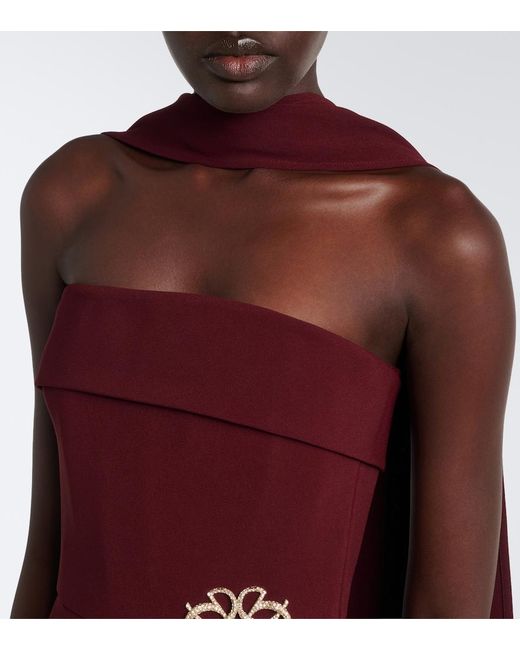 Elie Saab Purple Scarf-Detail Embellished Draped Cady Gown