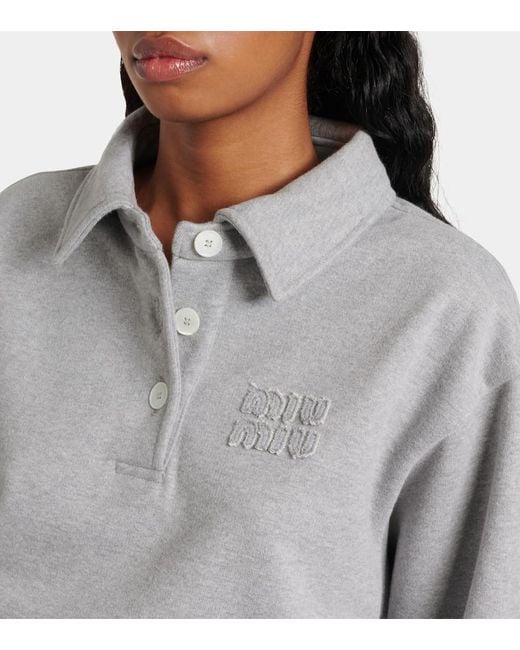 Polo De Algodon Cropped Miu Miu de color Gray