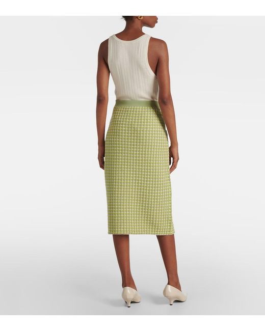 Tory Burch Green Knitted Checked Pencil Skirt