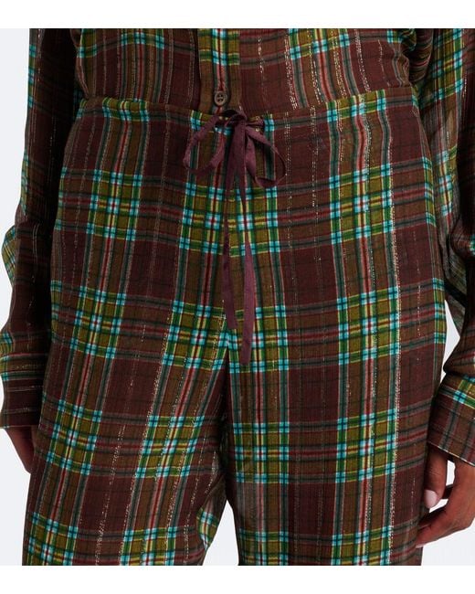 Dries Van Noten Gray Plaid Wide-Leg Pants