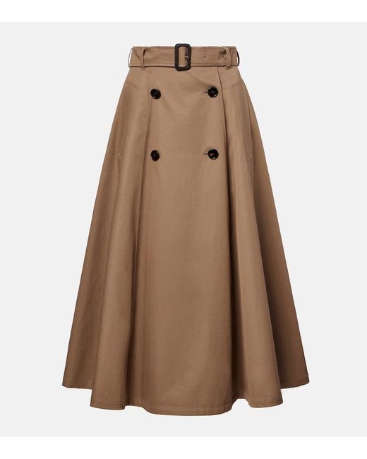Falda Midi De Algodon Con Cinturon Burberry de color Brown