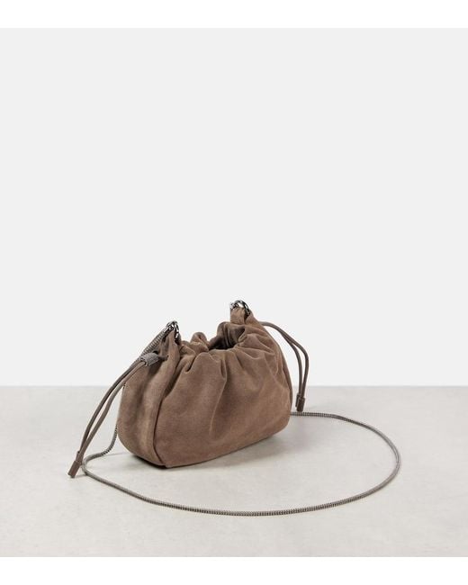 Brunello Cucinelli Brown Schultertasche Softy Small Aus Veloursleder
