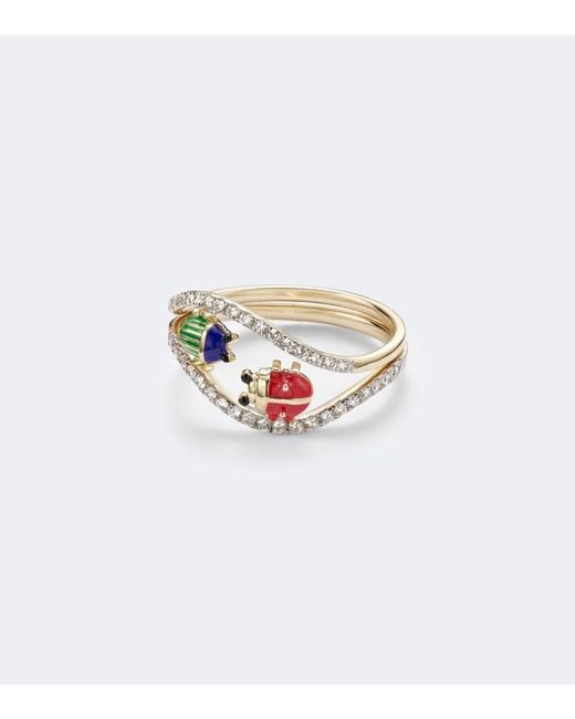 Yvonne Léon White Alliance Coccinelle Scarabee Mini 9Kt And Enamel Ring With Diamonds