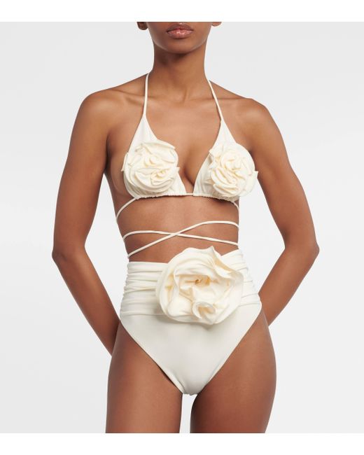Magda Butrym White Floral Applique Triangle Bikini Top