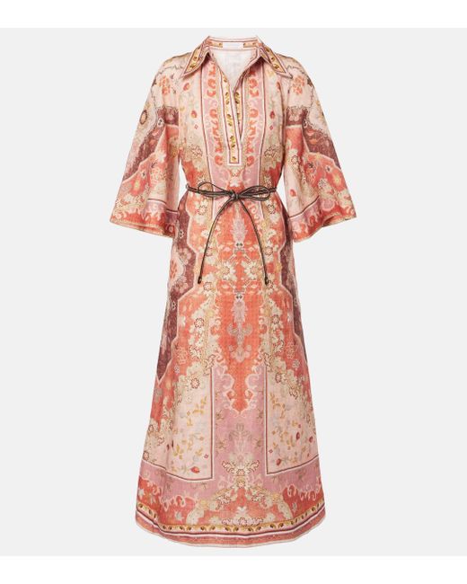 Zimmermann Pink Wylie Printed Linen Midi Dress