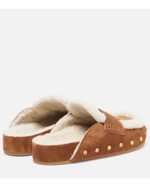 Veronica Beard Brown Fenix Shearling-Lined Suede Mules