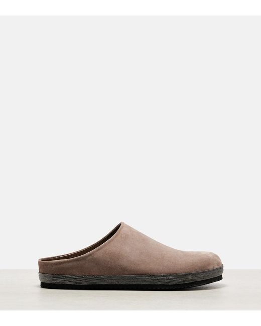 Brunello Cucinelli Brown Slippers Monili Aus Veloursleder