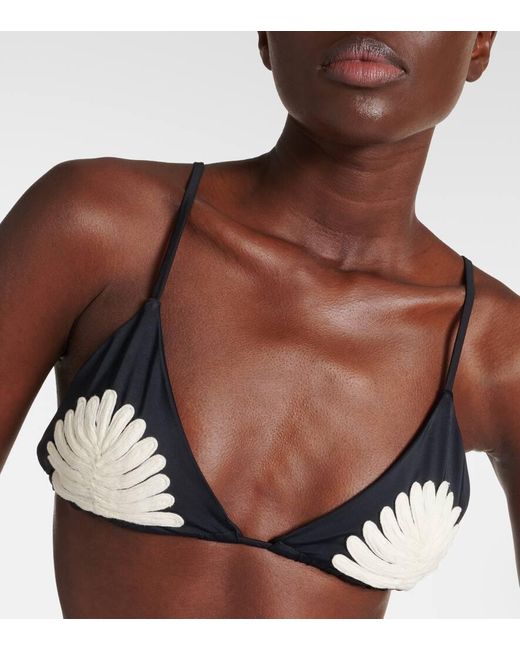 Johanna Ortiz Black Embroidered Bikini Top