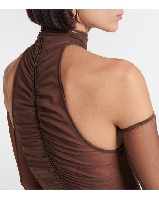 Alex Perry White Ruched Sheer Bodysuit