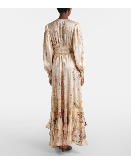 Camilla Natural Embellished Printed Silk Maxi Dress