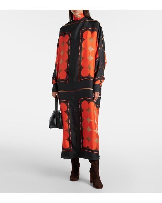 Khaite Orange Lexi Printed Satin Maxi Dress