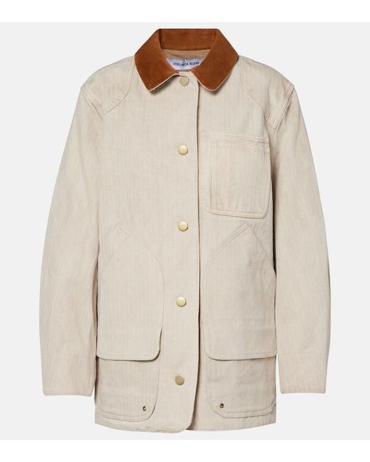 Veronica Beard Natural Abbas Suede-Trimmed Cotton Field Jacket