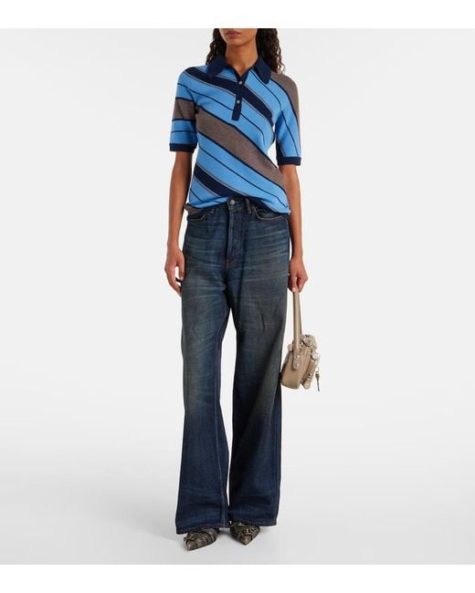 Polo De Lana Acanalado A Rayas Acne de color Blue