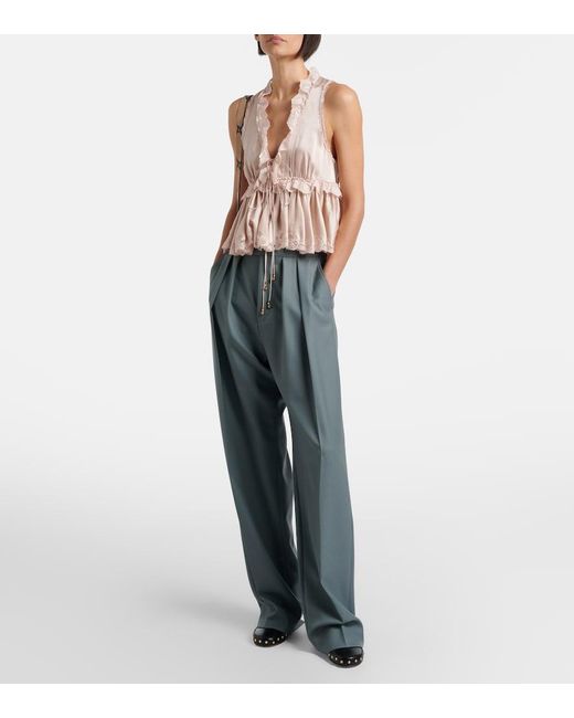 Chloé Blue Pleated Virgin Wool Straight Pants