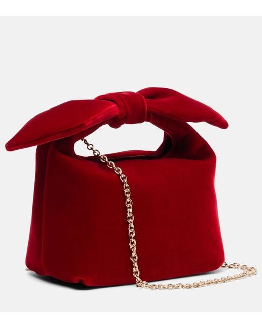 Aquazzura Red Bow Tie Small Velvet Tote Bag