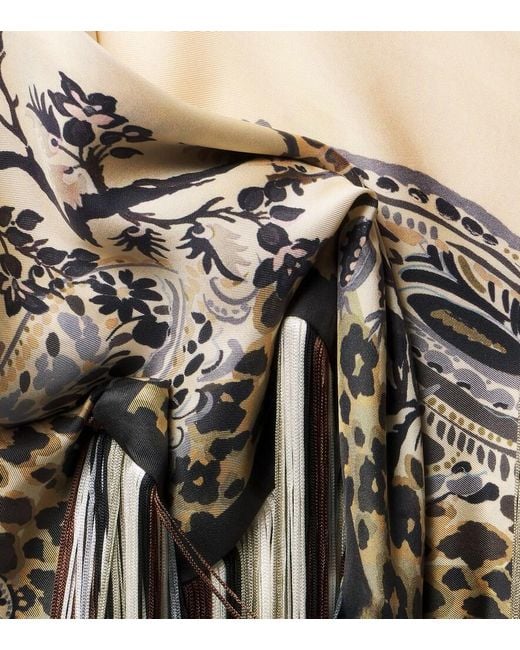 Etro Natural Fringed Printed Silk Twill Scarf
