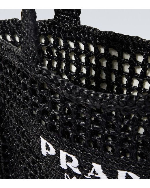 Prada Black Logo Crochet Tote Bag for men