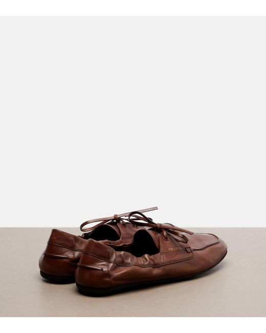 Prada Brown Shuffle Leather Boat Shoes