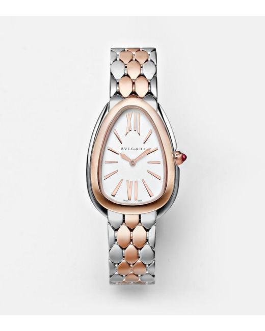 BVLGARI White Serpenti Seduttori 18Kt And Stainless Steel Watch With Rubellite