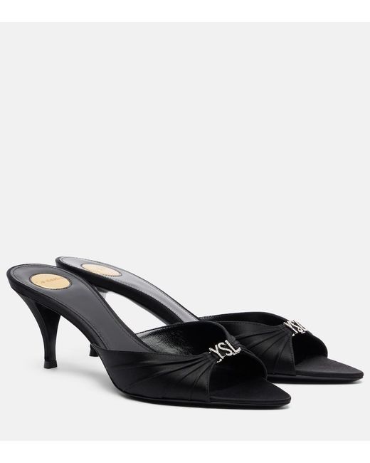 Saint Laurent Black Jerry 60 Embellished Crepe Satin Mules