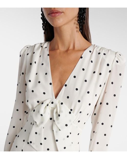 Alessandra Rich White Polka-Dot Silk Midi Dress