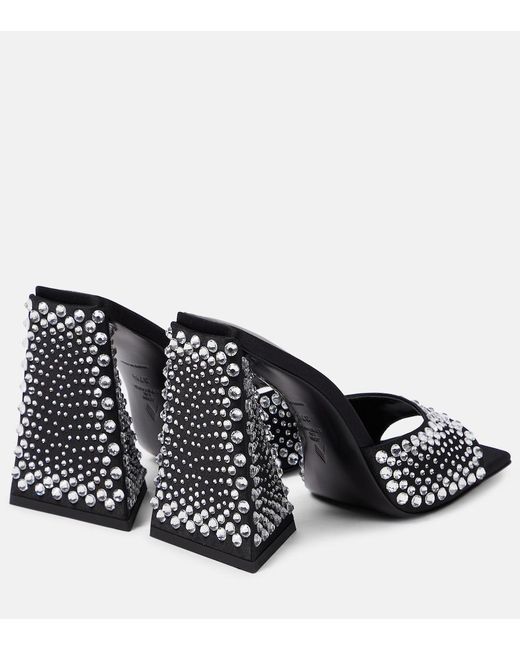 The Attico Black Devon Embellished Satin Mules
