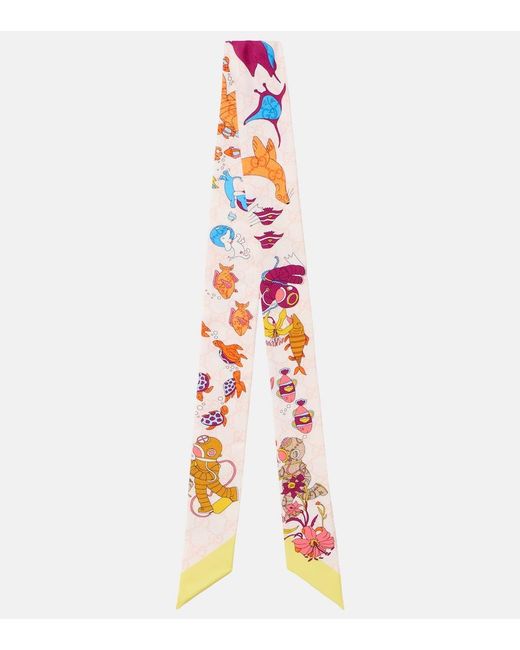 Gucci White Printed Silk Twill Scarf