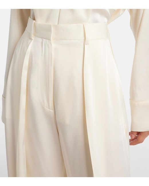 Victoria Beckham White Satin Wide-Leg Pants