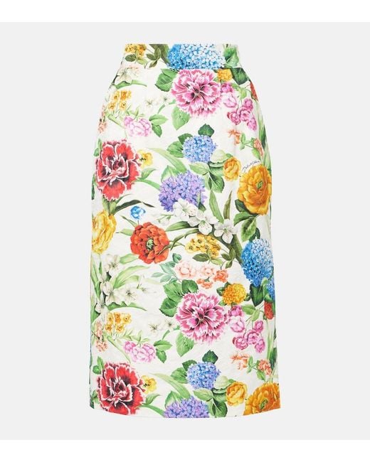 Dolce & Gabbana White Floral Cotton Brocade Pencil Skirt