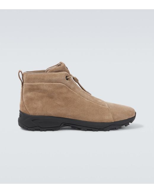 Zegna Brown Triple Stitch Suede High-Top Sneakers for men