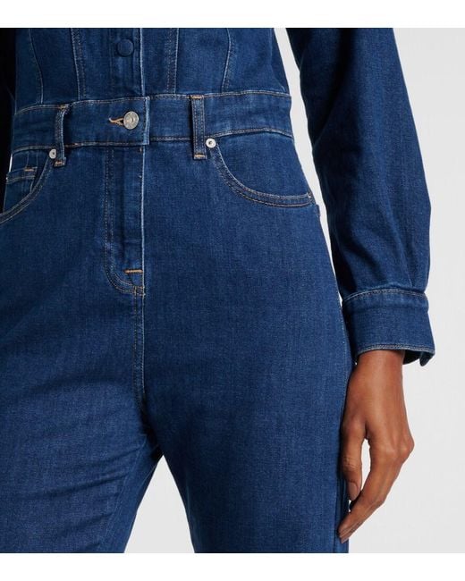 7 For All Mankind Blue Flared Denim Jumpsuit