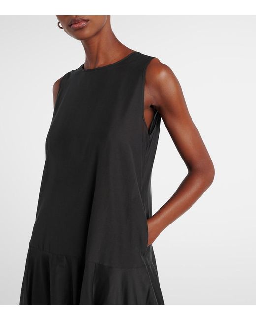 Asceno Black Rita Gathered Cotton And Silk Midi Dress
