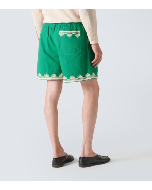 Bode Green Ripple Embroidered Cotton Shorts for men
