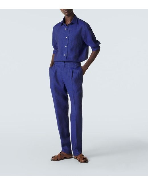 Rubinacci Blue Linen Shirt for men