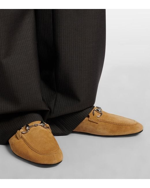 Gucci Brown Jordaan Horsebit Suede Loafers