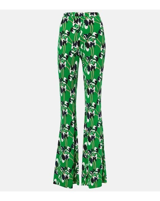 Diane von Furstenberg Green Brooklyn Printed Flared Pants