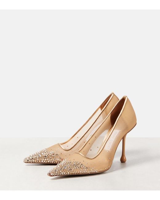 Jimmy Choo Natural Ixia 95 Embellished Mesh Pumps