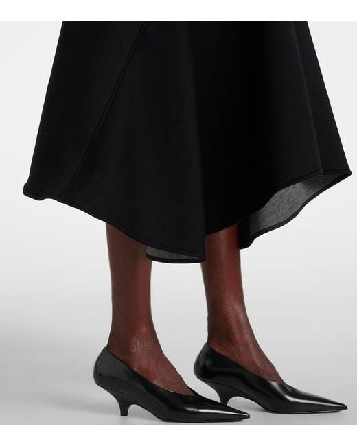 Plan C Black Pleated Asymmetric Midi Skirt