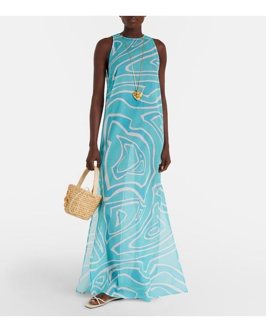 Emilio Pucci Blue Labirinto Cotton Gauze Maxi Dress